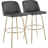Toriano 30" Swivel Bar Stool in Grey Leatherette & Gold with Round Footrest (Set of 2)